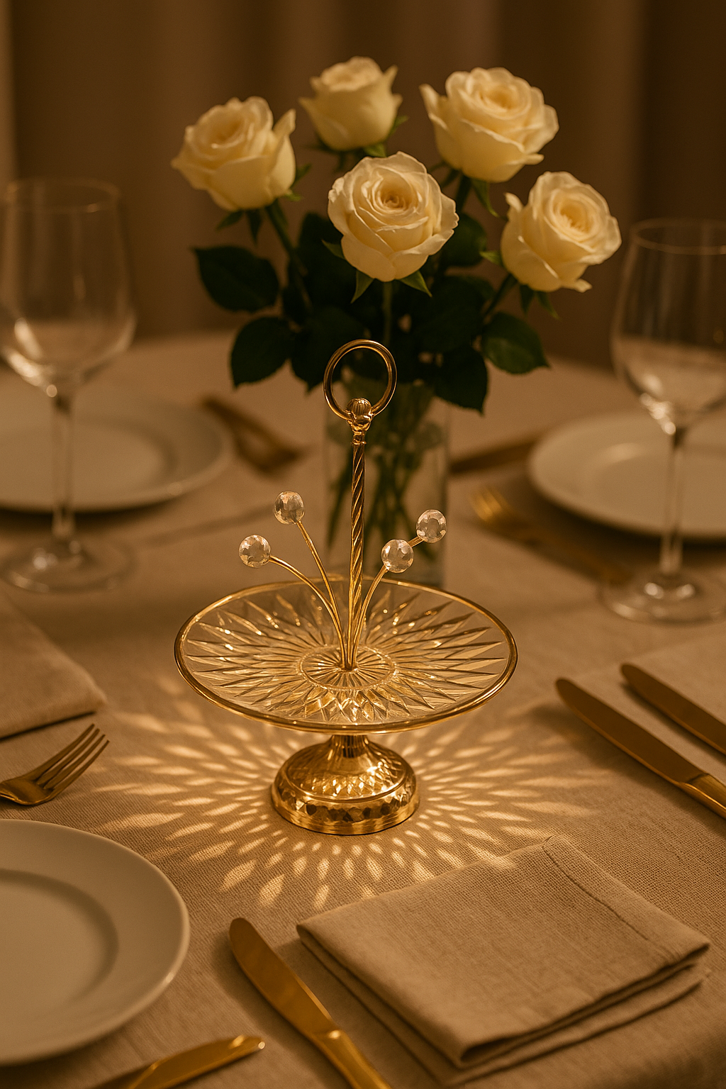 Crystal & Metal Serving Stand – Elegant Decorative Centerpiece