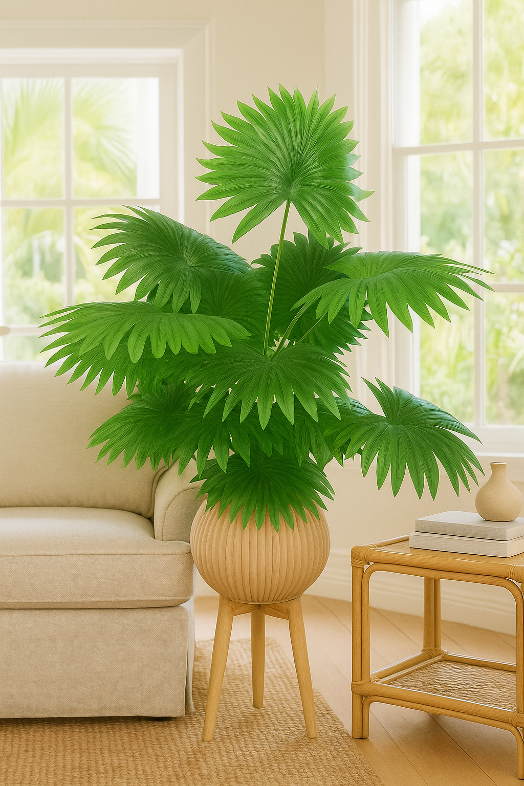 Artificial Decorative Fan Palm Plant in White Pot