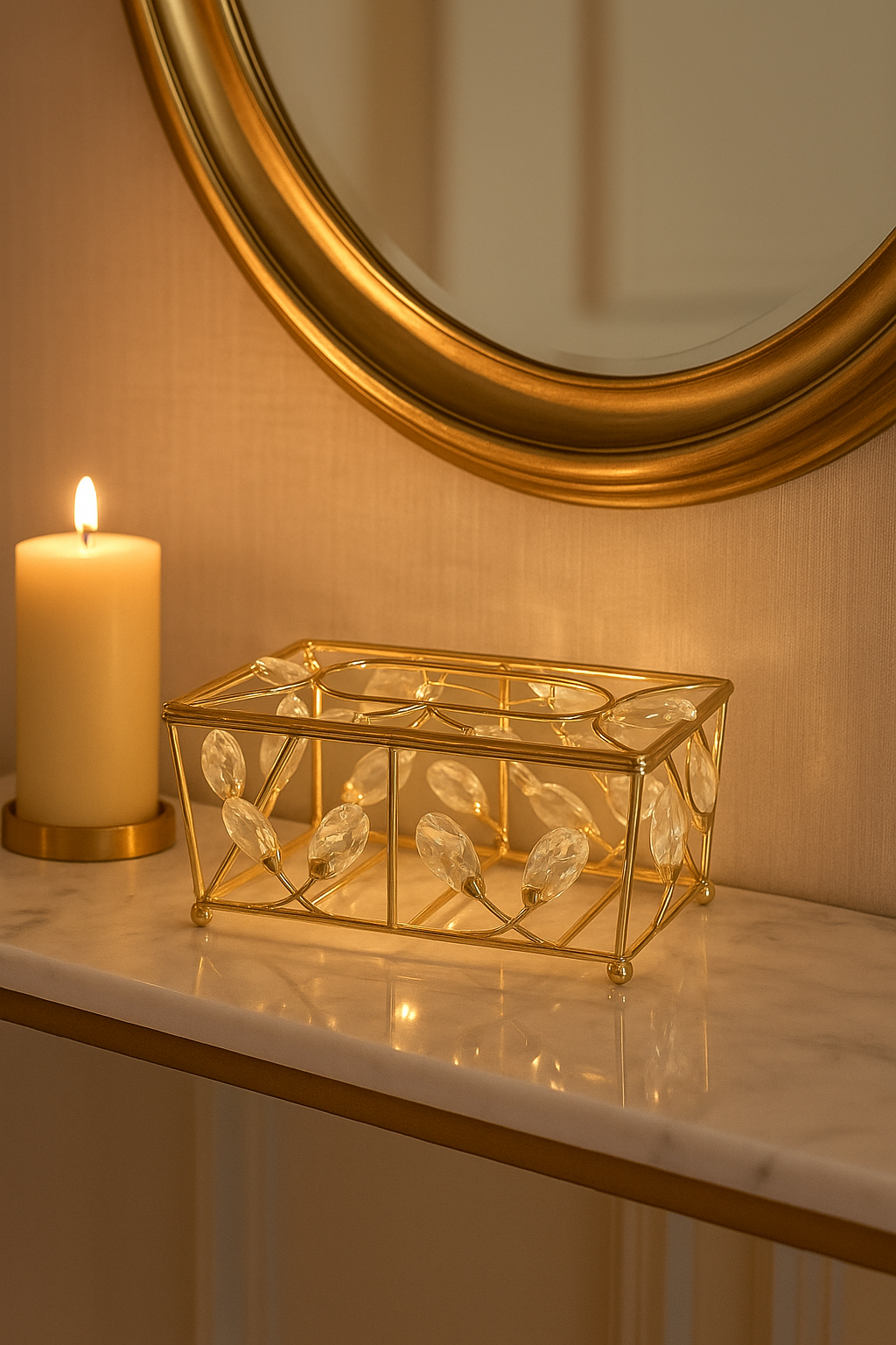 Crystal-Embellished Golden Tissue Box