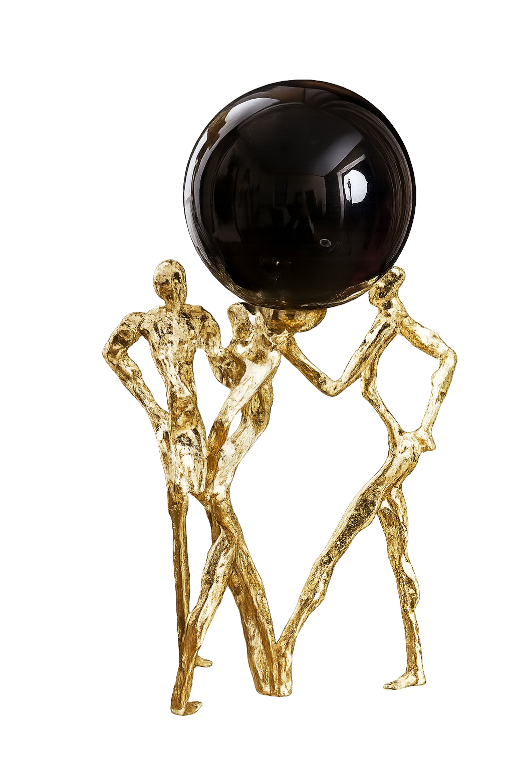 Golden Abstract Trio Sculpture with Black Sphere