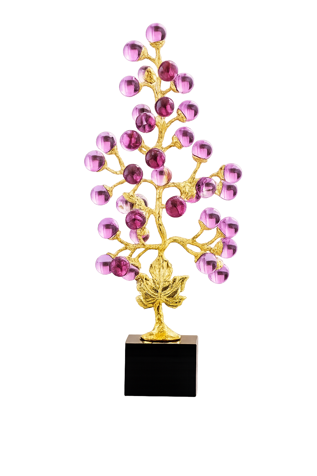 Crystal Gem Tree with Golden Branches & Marble Base – Purple Accents