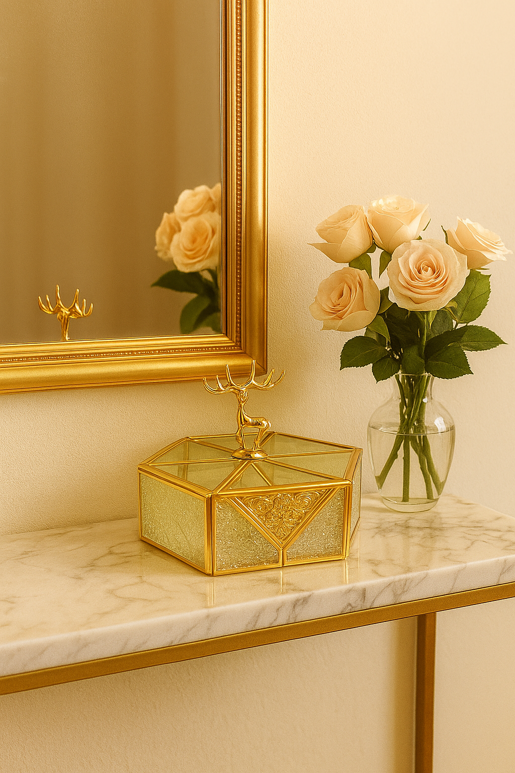 Golden Deer Glass Jewelry Box