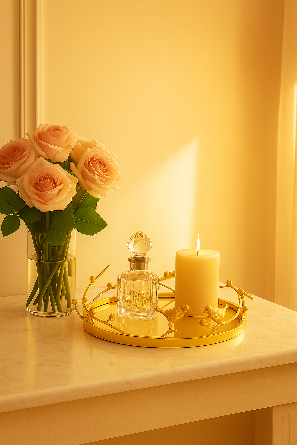 Golden Birds Decorative Tray (Set of 2)