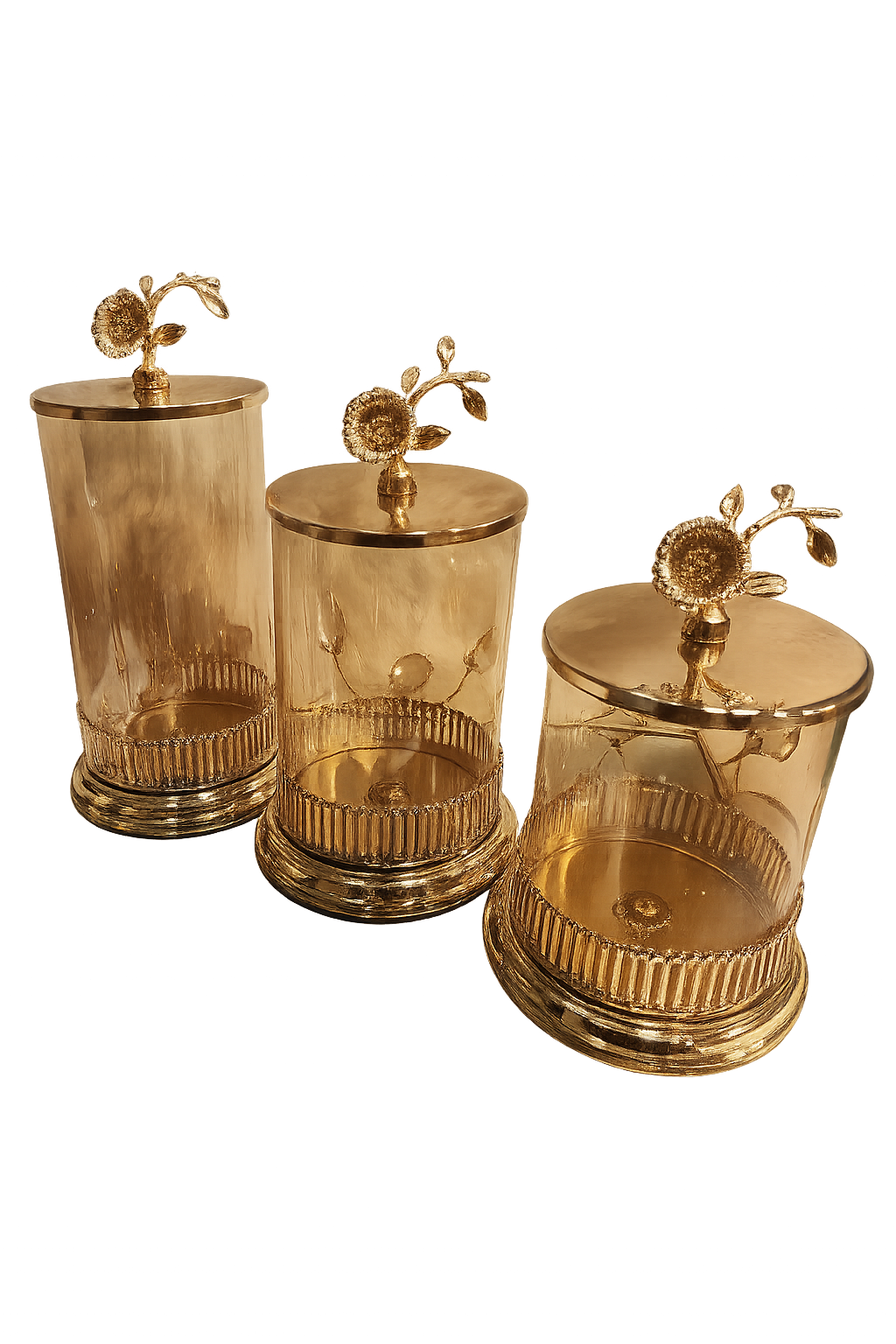 Golden Bloom Storage Jars (Set of 3)