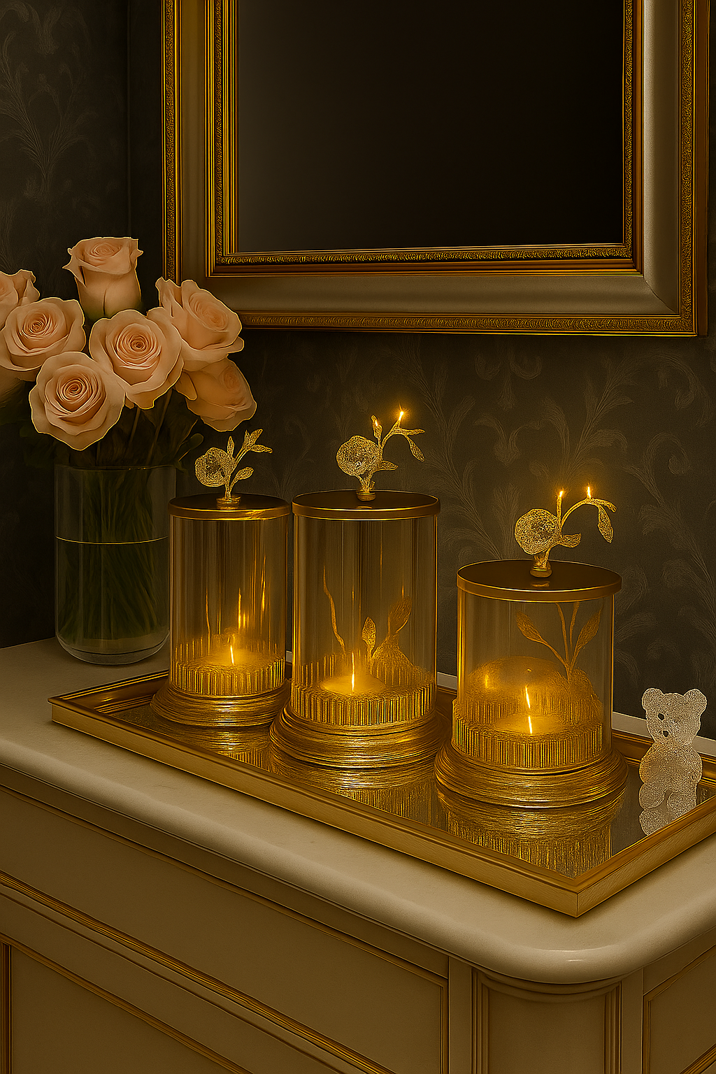 Golden Bloom Storage Jars (Set of 3)