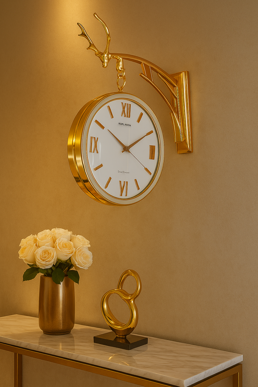 Golden Antler Wall Clock