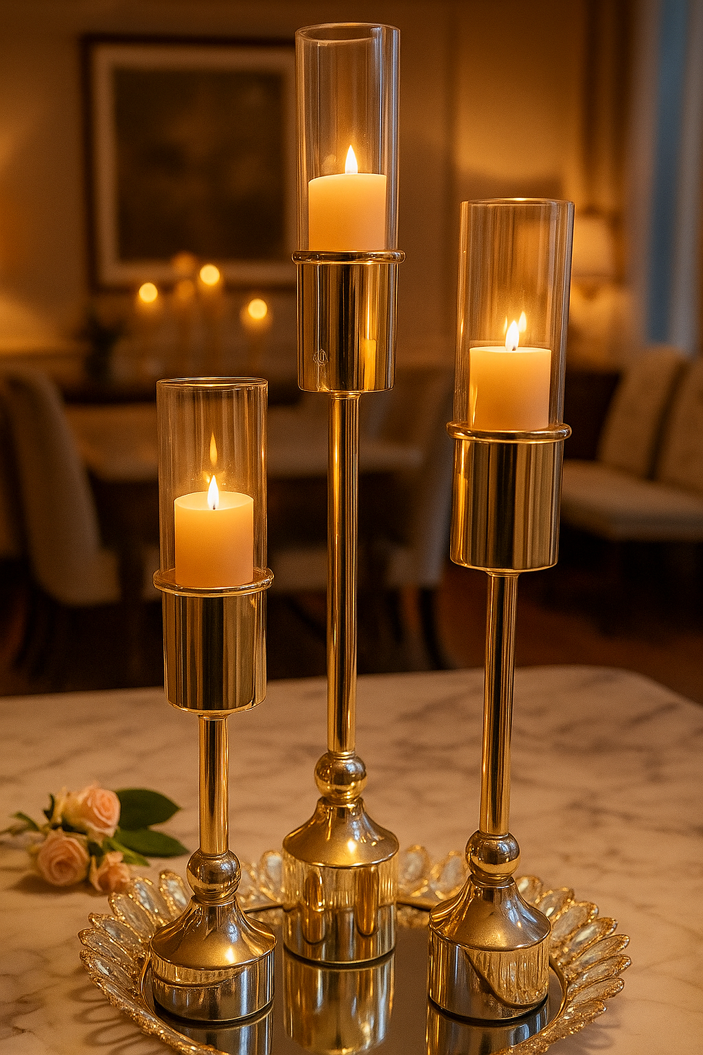 Golden Grace Candle Holder Set (3 Pieces)