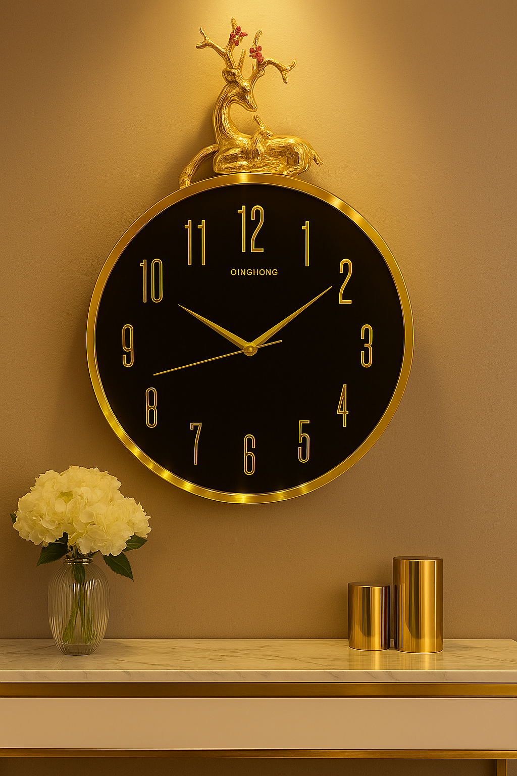 Majestic Stag Wall Clock – Black & Gold Edition
