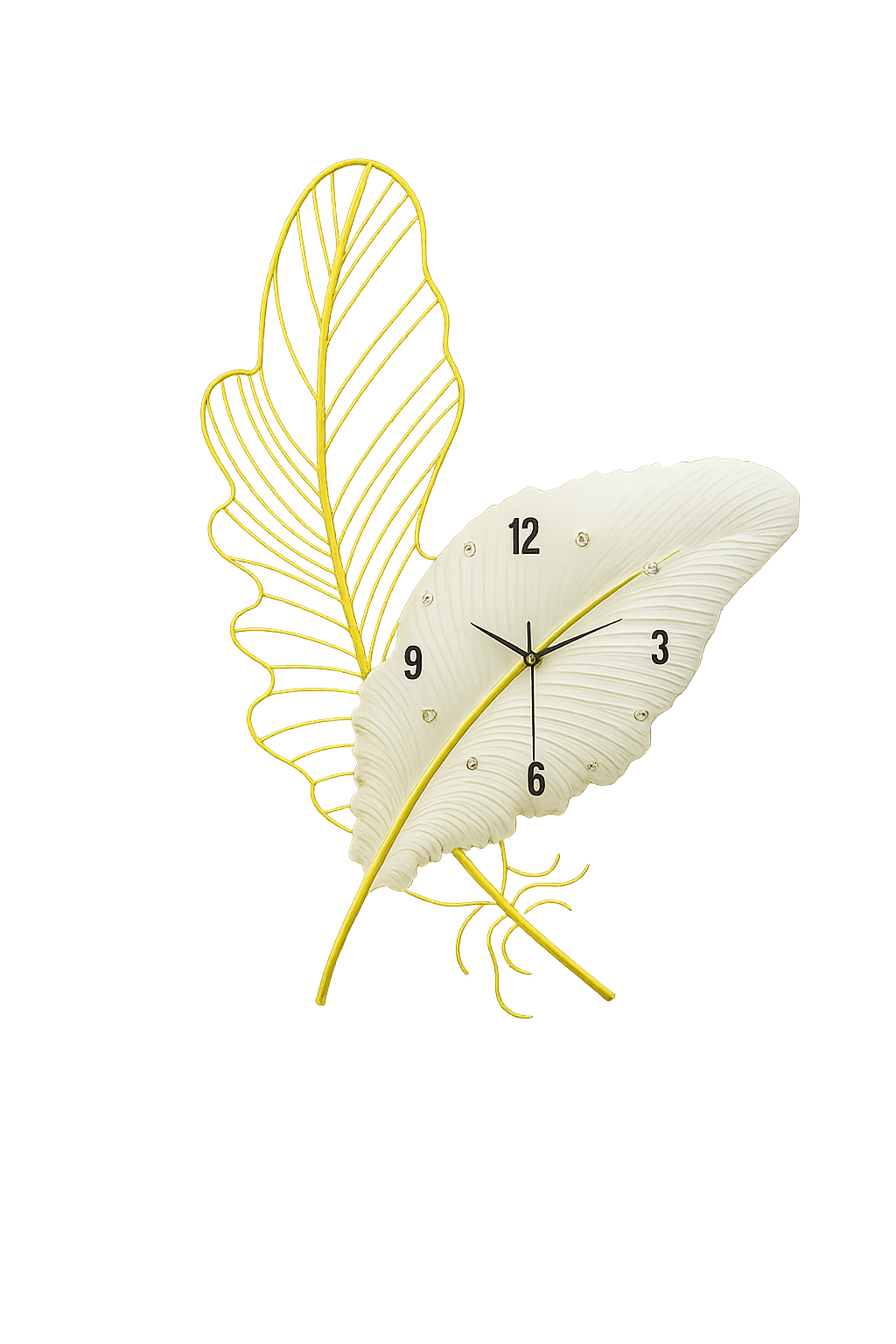 Ethereal Leaf Wall Clock – White & Gold Elegance