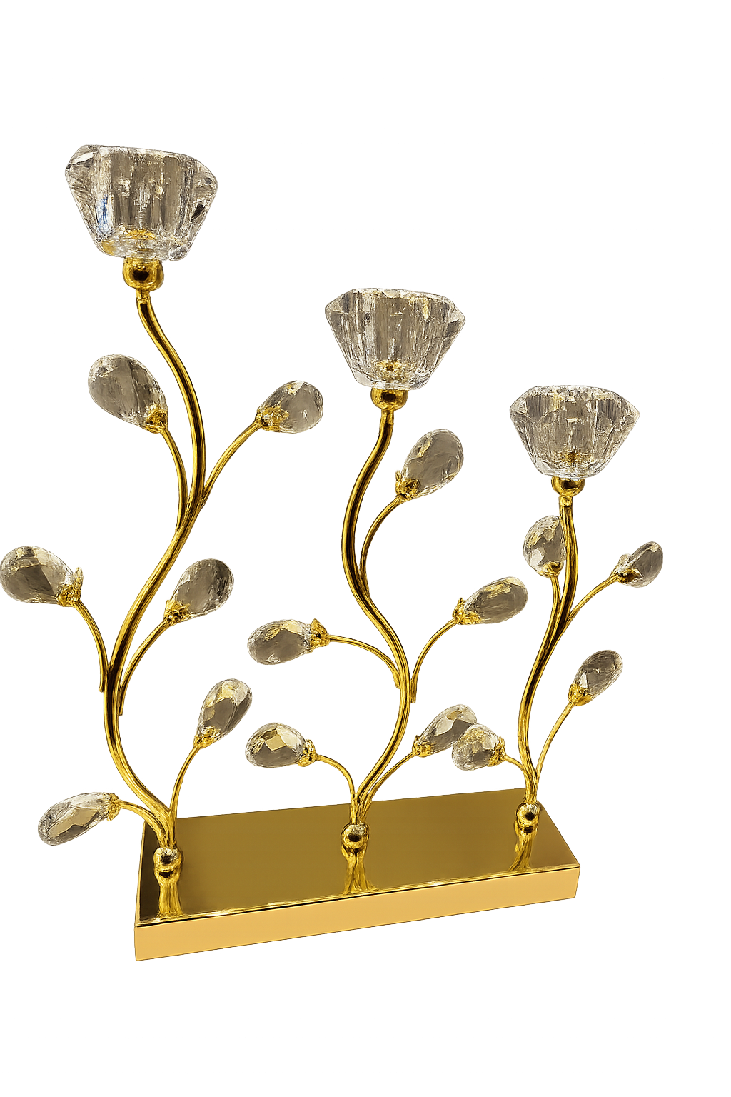 Golden Crystal Bloom Candle Holder