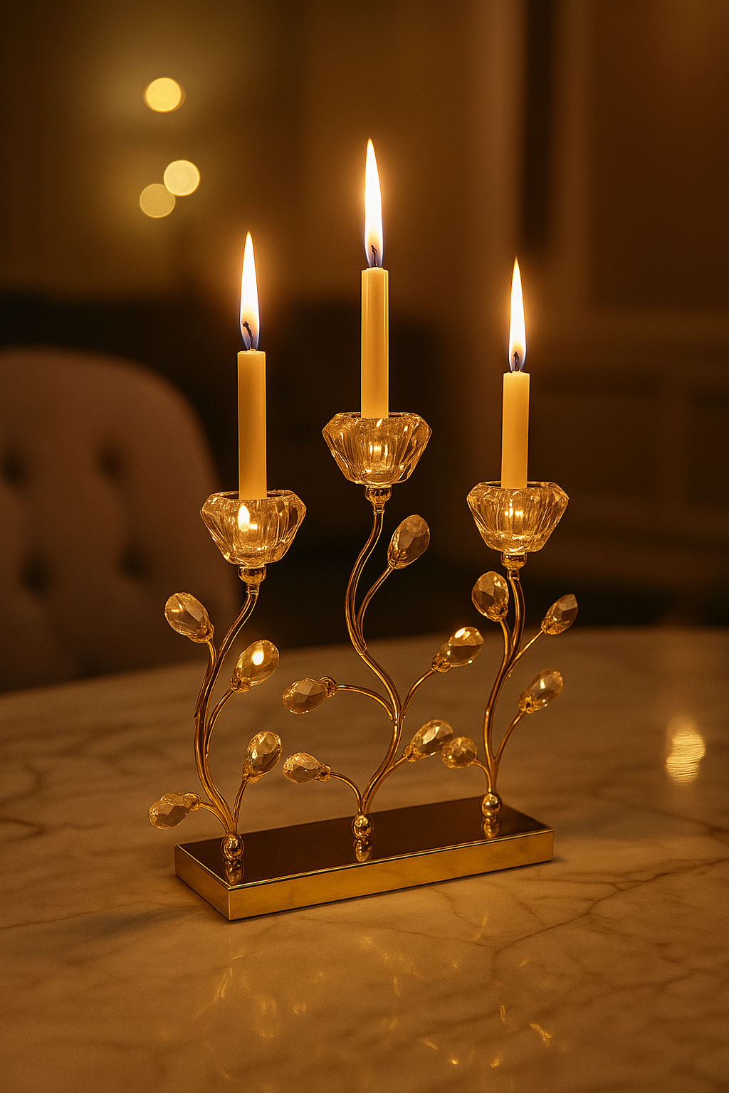 Golden Crystal Bloom Candle Holder