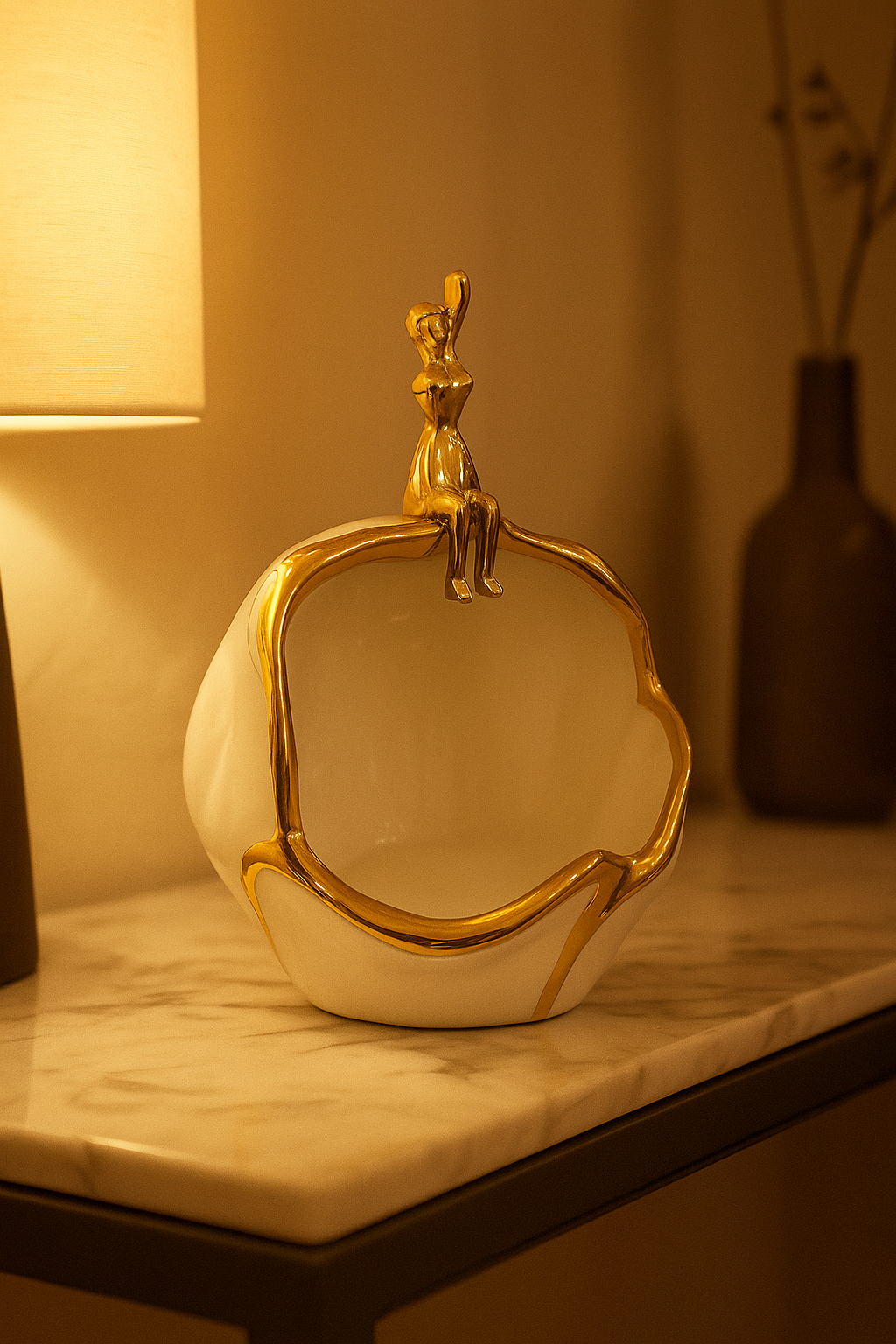 Golden Dream Ceramic Bowl with Sitting Figure