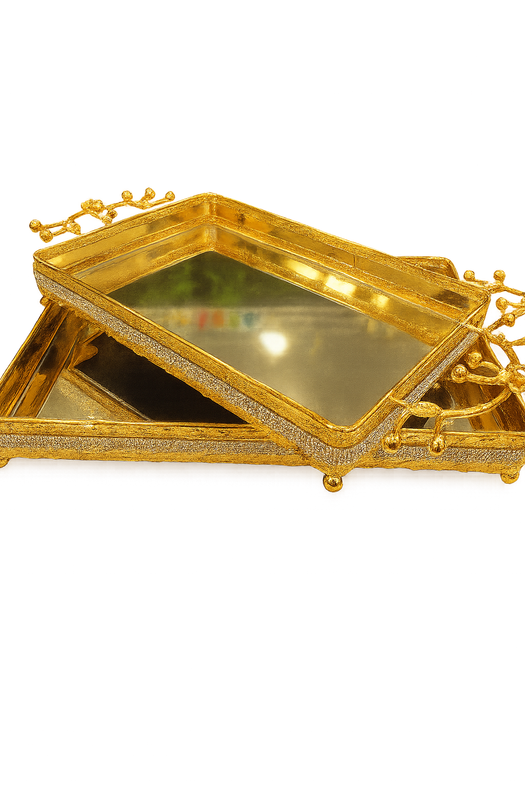 Golden Aurora Mirror Tray Set ( Set of 2 )