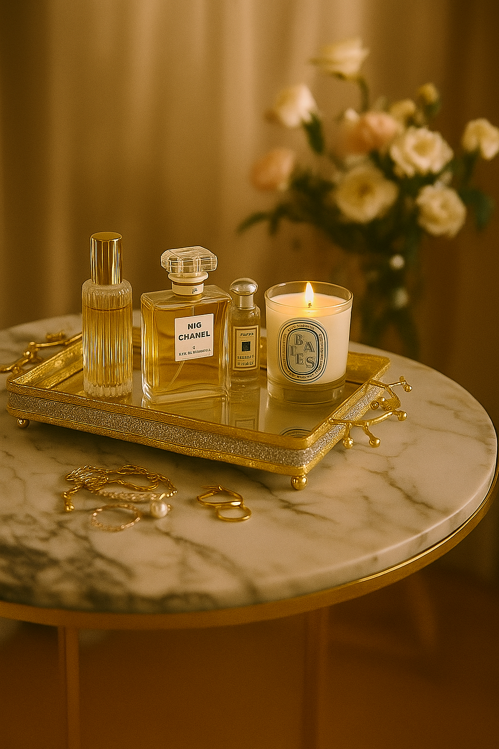 Golden Aurora Mirror Tray Set ( Set of 2 )
