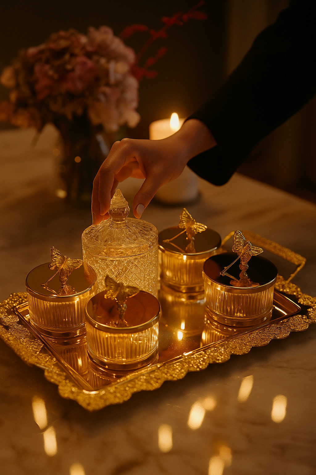 Golden Butterfly Crystal Jar Set