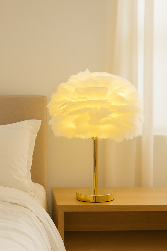 Feather Table Lamp with Gold Base