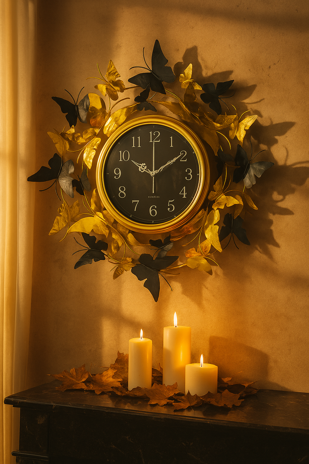 Golden Butterfly Whirl Wall Clock