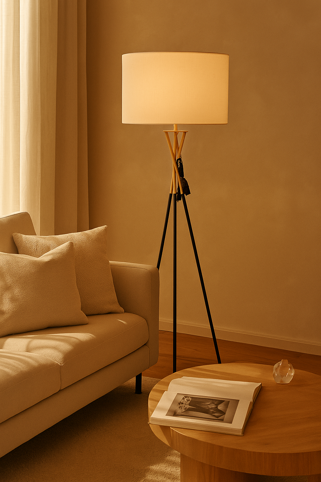 Luxury Tripod Floor Lamp with Artistic Sculpted Base